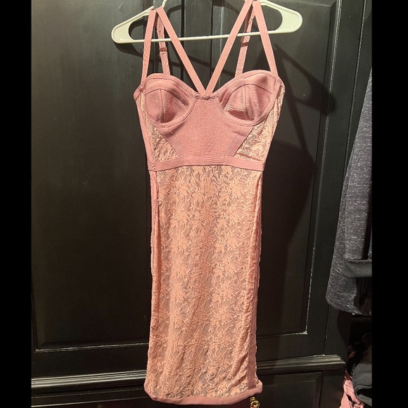 House of CB Perrina Mauve Sheer Lace Bandage Dress With High Waisted Briefs - Picture 10 of 15